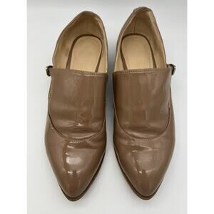 Nine West Nadjio Beige Faux Patent Leather Monk Strap Slip On Flat Shoes Size 8M